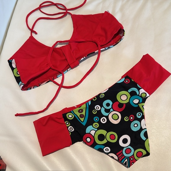 Women size small custom made red and black bikini paisley print top and bottom - Picture 6 of 9